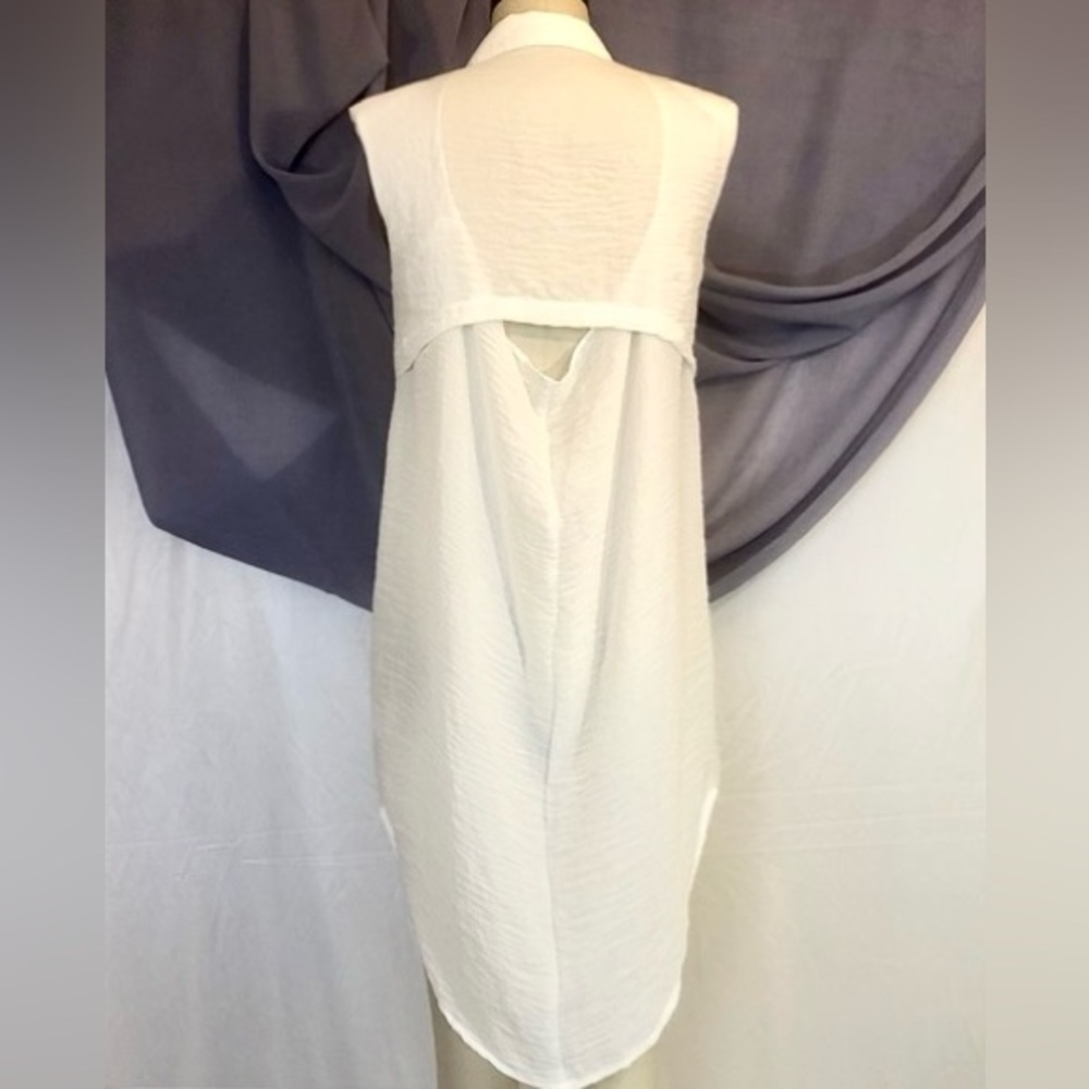 White Sheer Sleeveless Shirt Dress Duster Cover Up Small – Draped Back - Picture 7 of 9